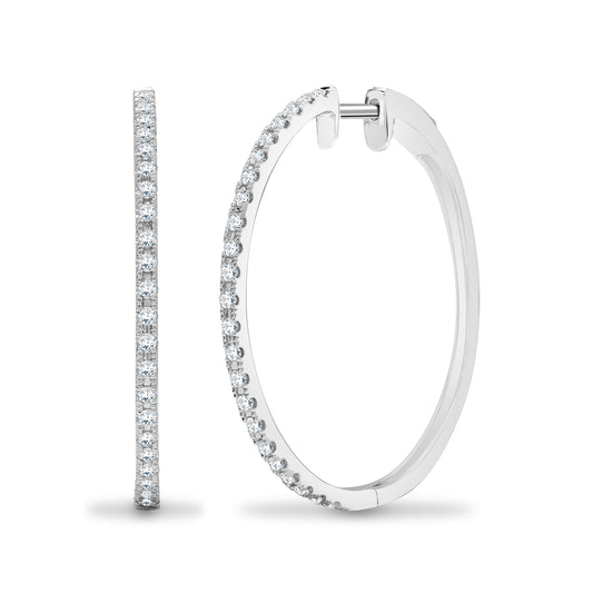 18ct White Gold  0.48ct Diamond Eternity Huggie Hoop Earrings 30mm - 18E444