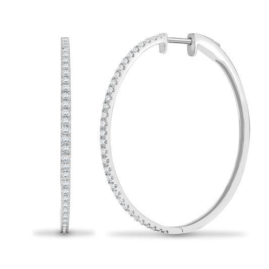 18ct White Gold  0.65ct Diamond Eternity Huggie Hoop Earrings 38mm - 18E445