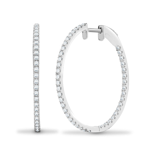 18ct White Gold  0.9ct Diamond Eternity Huggie Hoop Earrings 30mm - 18E447