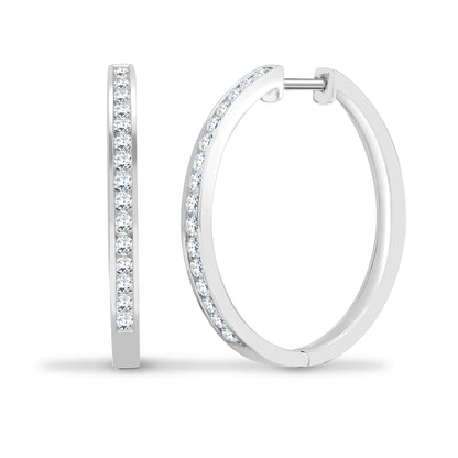 18ct White Gold  0.9ct Diamond Eternity Huggie Hoop Earrings 27mm - 18E450