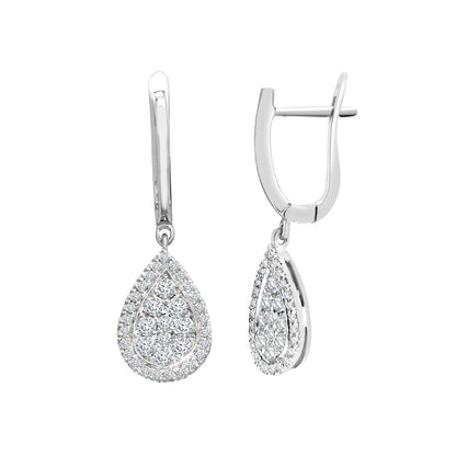 18ct White Gold  0.8ct Diamond Happy Tears Cluster Drop Earrings - 18E458