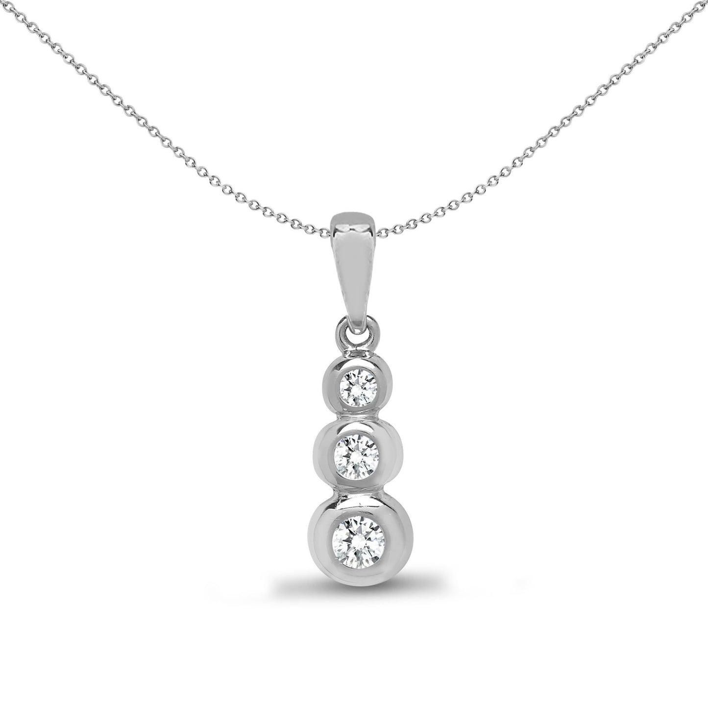 18ct White Gold  0.11ct Diamond Trilogy Donut Drop Pendant - 18P052