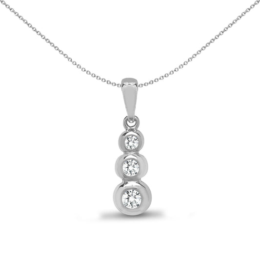 18ct White Gold  0.11ct Diamond Trilogy Donut Drop Pendant - 18P052