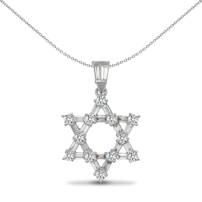 18ct White Gold  1ct Diamond Magen David Star Charm Pendant - 18P062