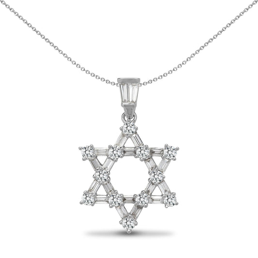 18ct White Gold  1ct Diamond Magen David Star Charm Pendant - 18P062