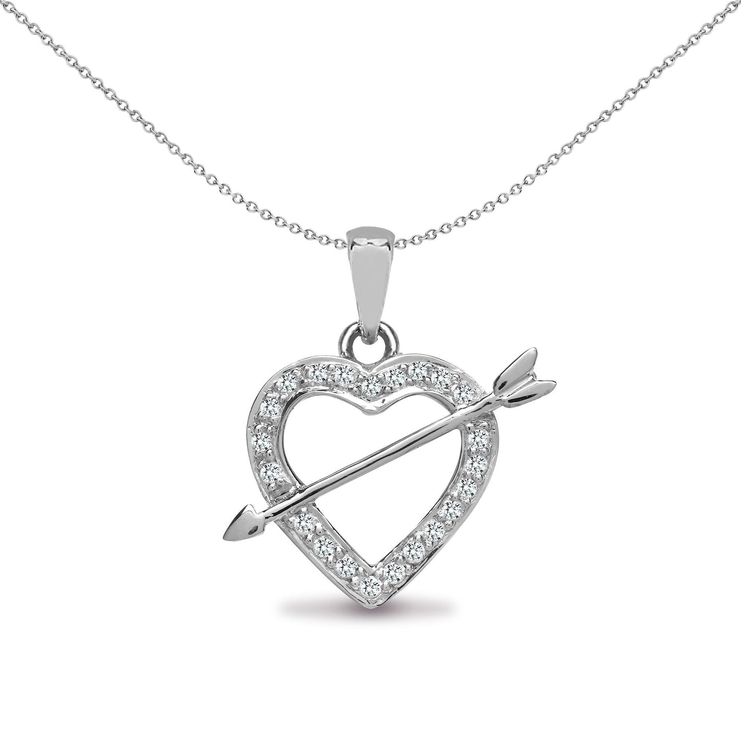 18ct White Gold  0.15ct Diamond Love Heart Arrow Charm Pendant - 18P069