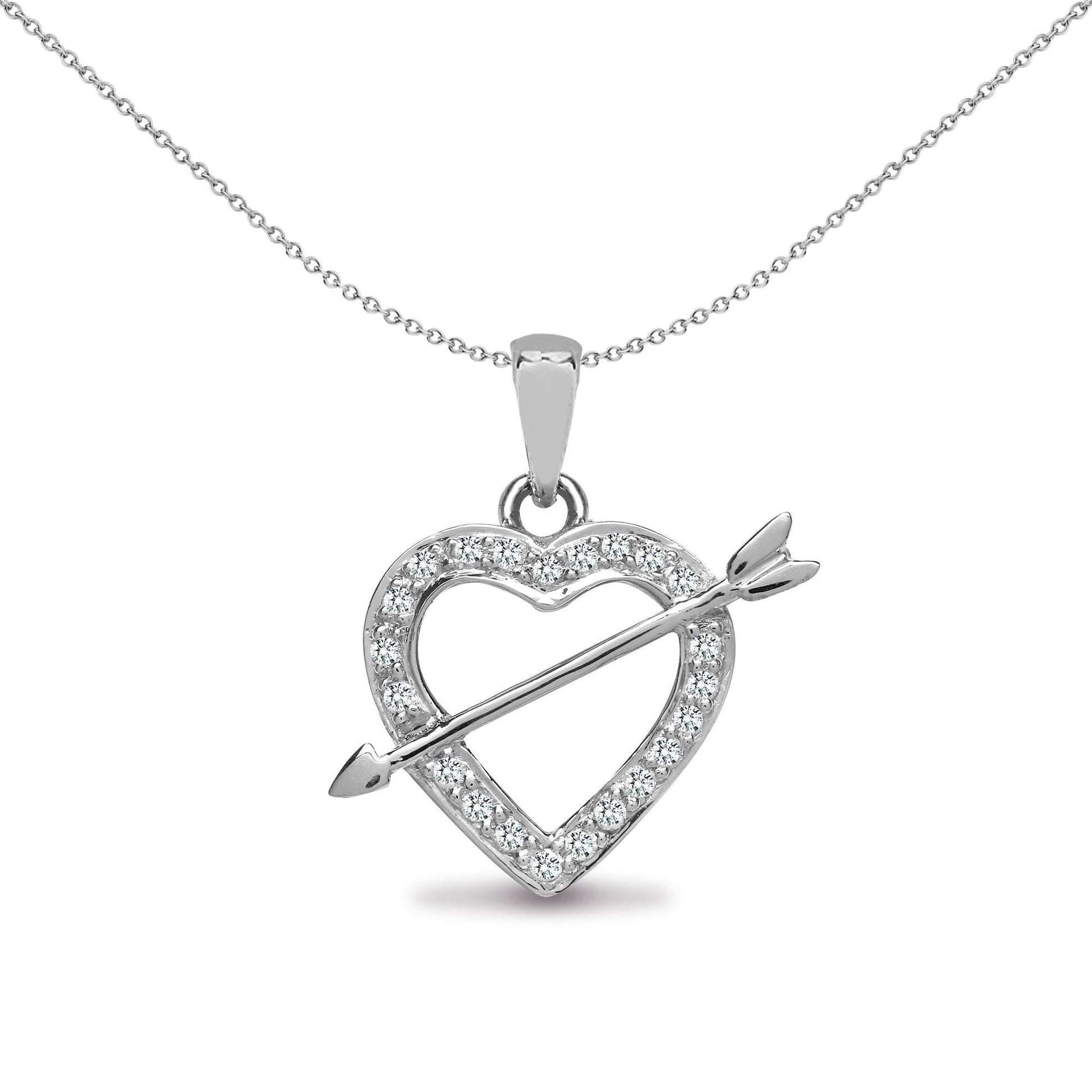 18ct White Gold  0.15ct Diamond Love Heart Arrow Charm Pendant - 18P069
