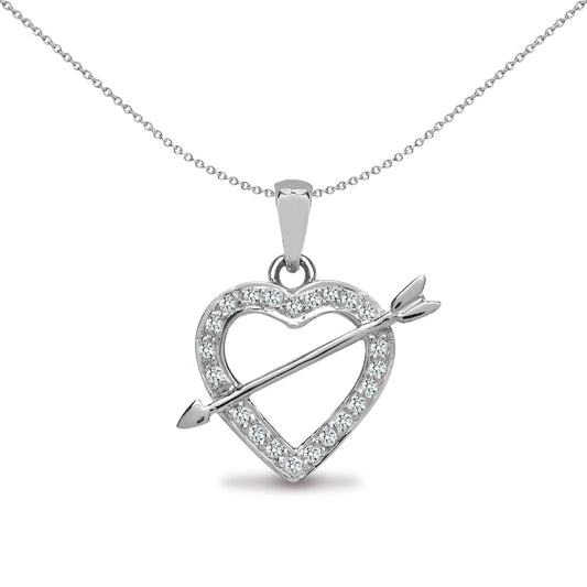 18ct White Gold  0.15ct Diamond Love Heart Arrow Charm Pendant - 18P069