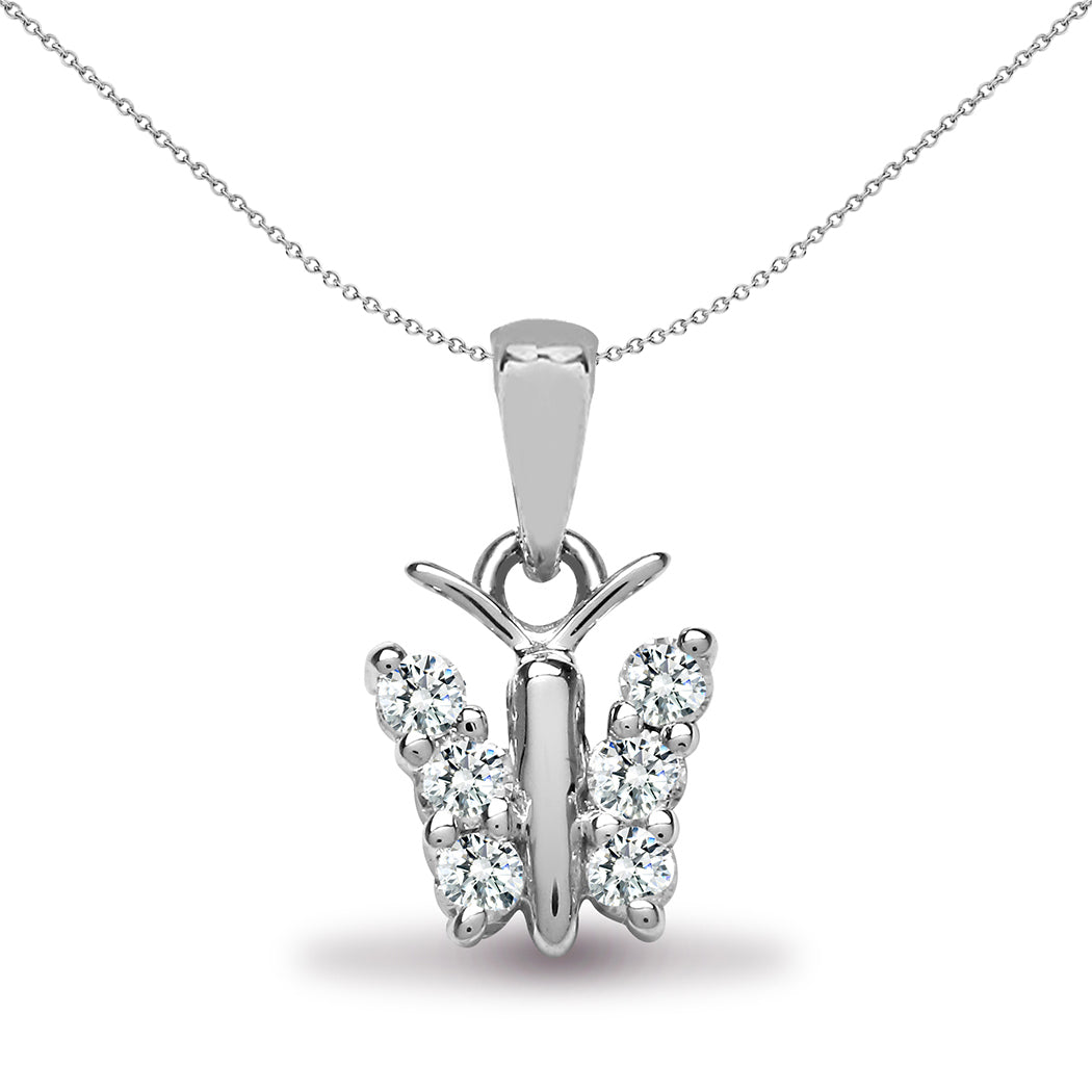 18ct White Gold  0.13ct Diamond Butterfly Charm Pendant - 18P077