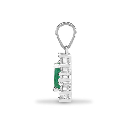 18ct White Gold  Diamond Emerald Royal Cluster Cluster Pendant - 18P092