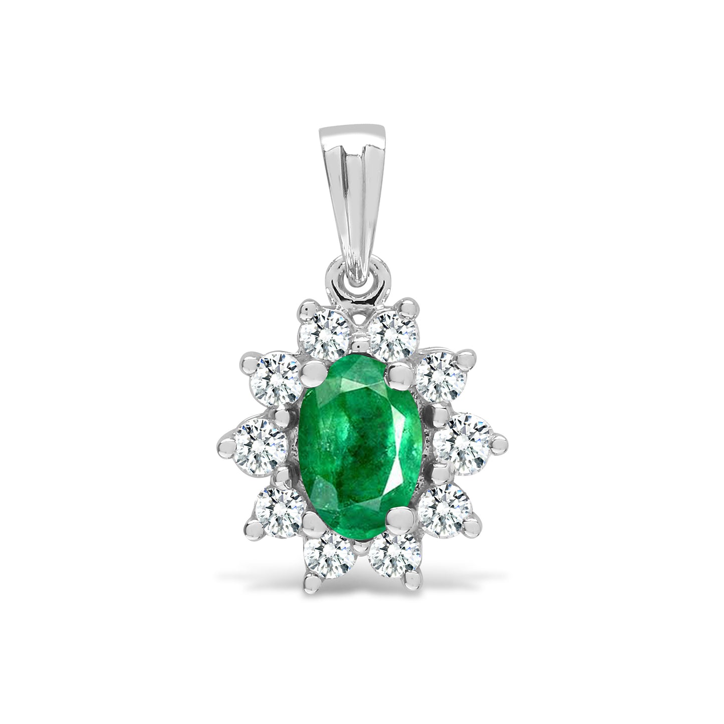 18ct White Gold  Diamond Emerald Royal Cluster Cluster Pendant - 18P092