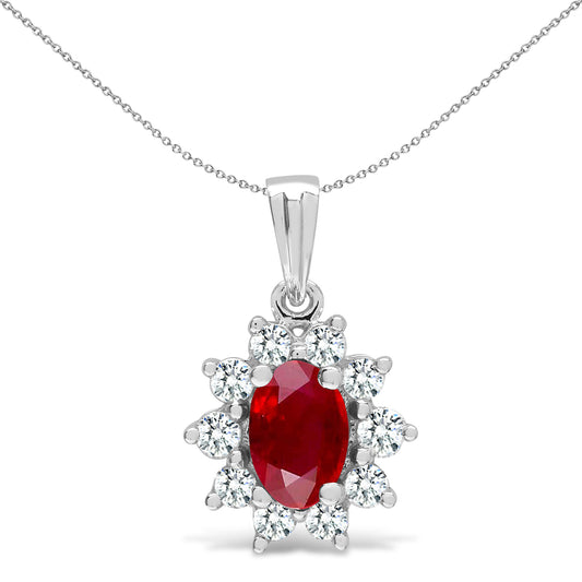 18ct White Gold  Diamond Red Ruby Royal Cluster Cluster Pendant - 18P093