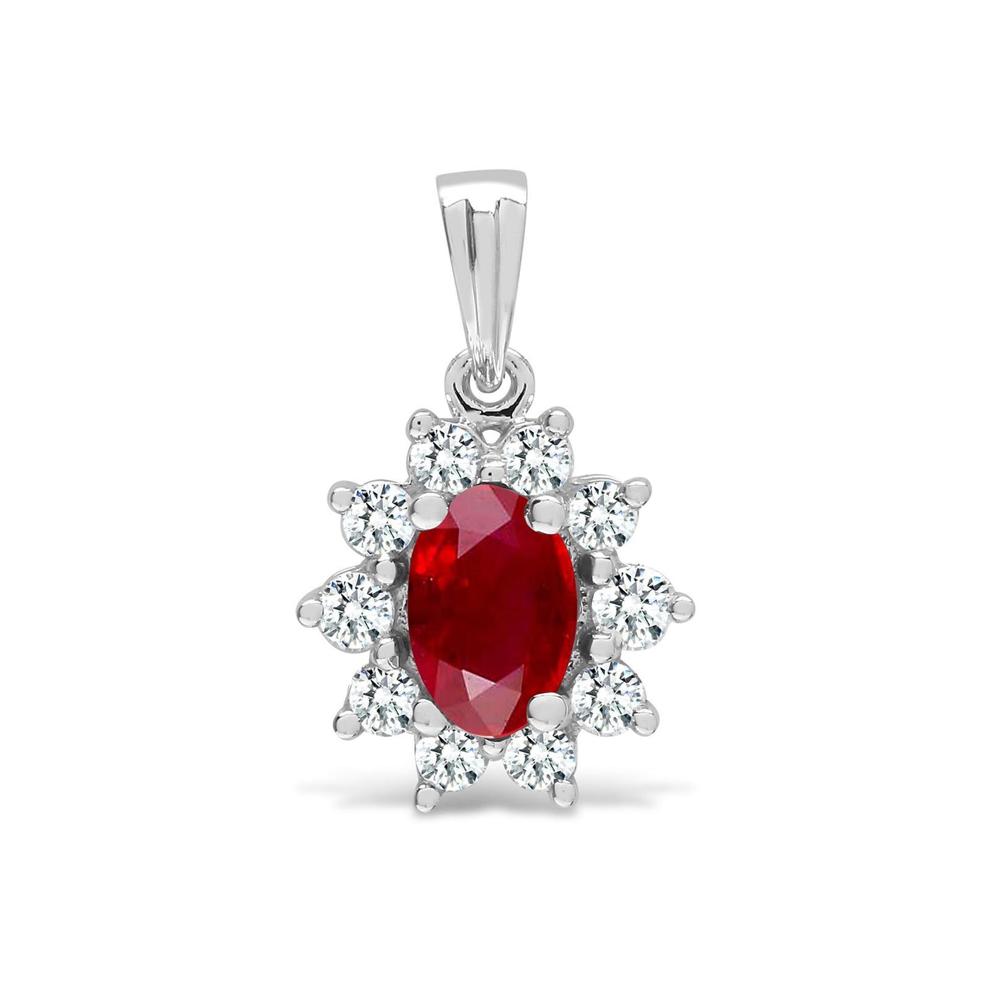 18ct White Gold  Diamond Red Ruby Royal Cluster Cluster Pendant - 18P093