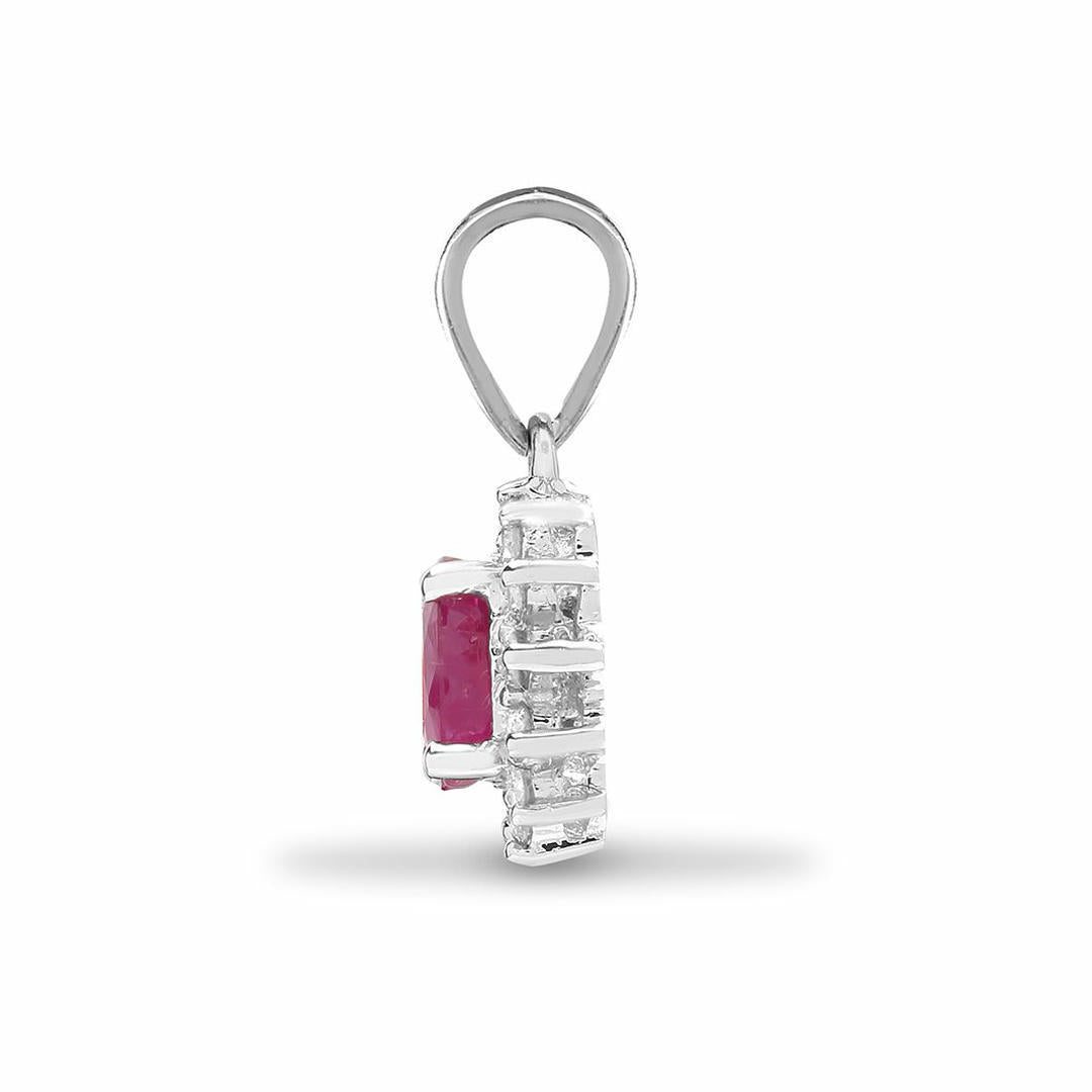 18ct White Gold  Diamond Red Ruby Royal Cluster Cluster Pendant - 18P119