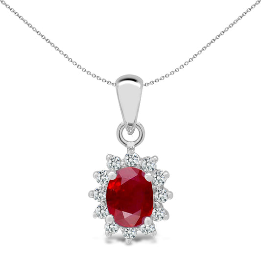 18ct White Gold  Diamond Red Ruby Royal Cluster Cluster Pendant - 18P119