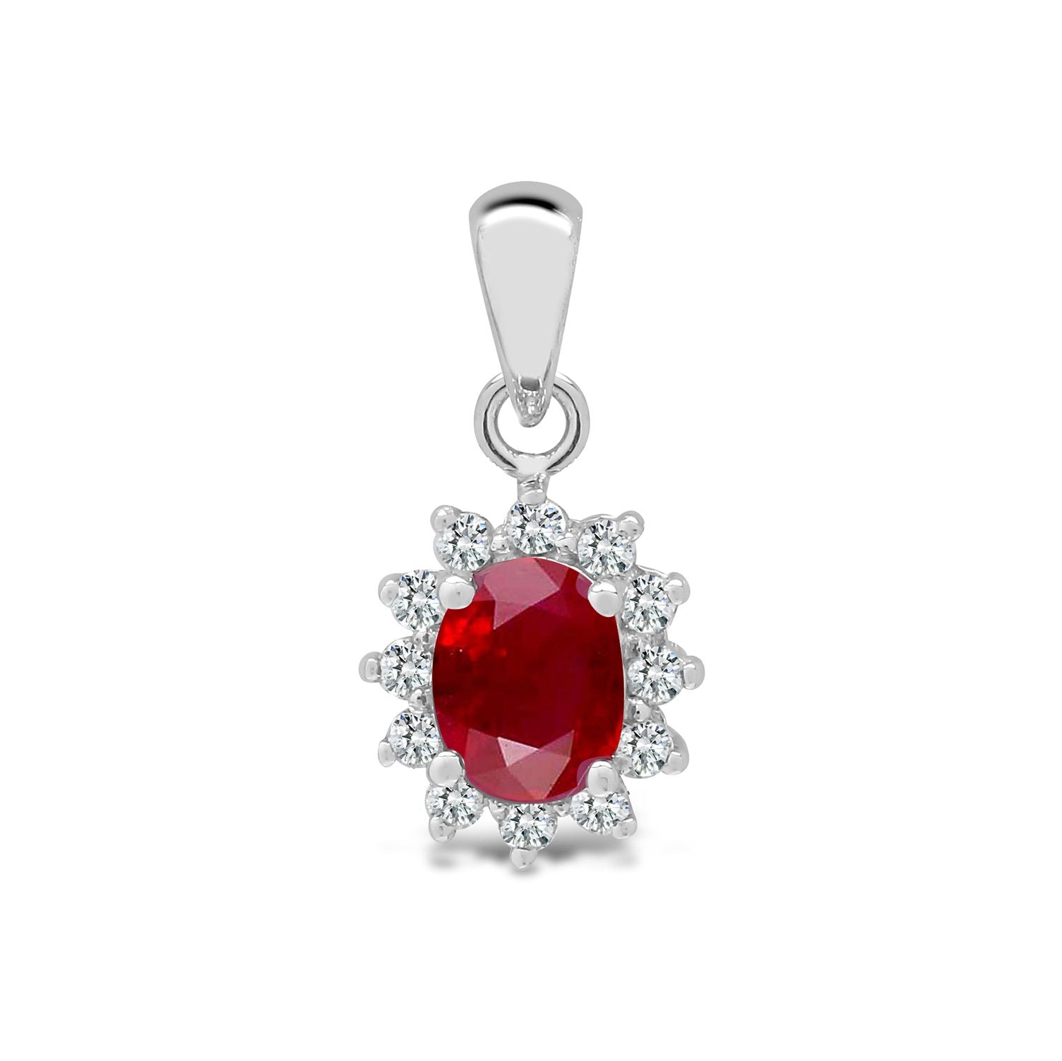 18ct White Gold  Diamond Red Ruby Royal Cluster Cluster Pendant - 18P119