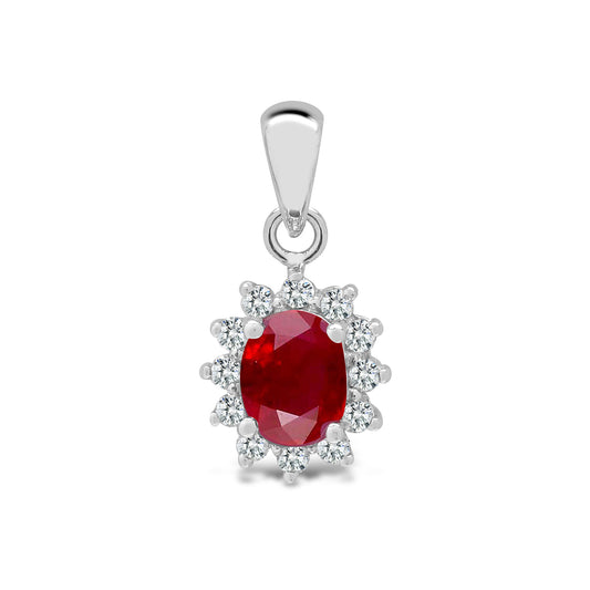 18ct White Gold  Diamond Red Ruby Royal Cluster Cluster Pendant - 18P119