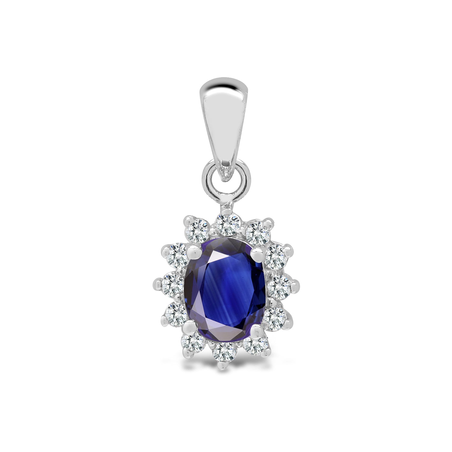 18ct White Gold  Diamond Sapphire Royal Cluster Cluster Pendant - 18P120