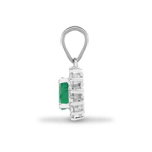18ct White Gold  Diamond Emerald Royal Cluster Cluster Pendant - 18P126