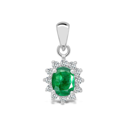 18ct White Gold  Diamond Emerald Royal Cluster Cluster Pendant - 18P126