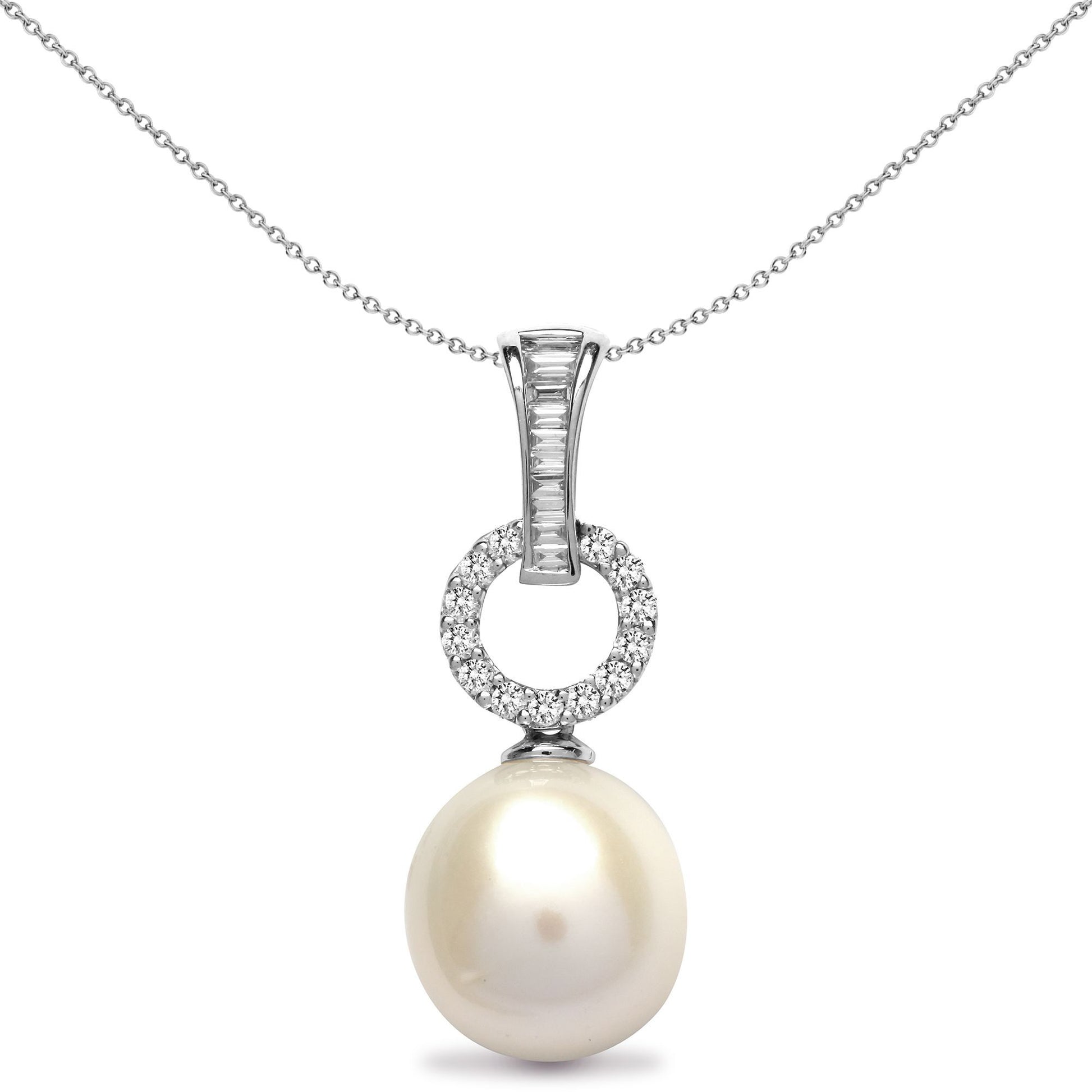 18ct White Gold  0.21ct Diamond Pearl Pearl Full Moon Drop Pendant - 18P149