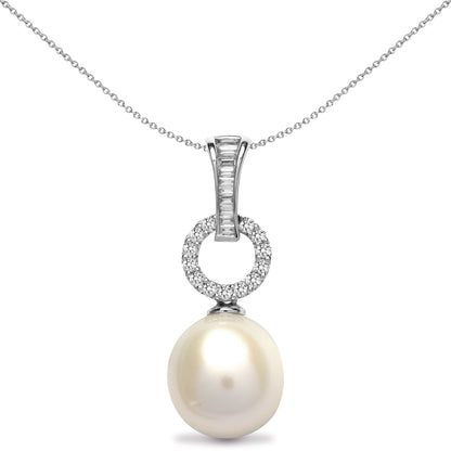 18ct White Gold  0.21ct Diamond Pearl Pearl Full Moon Drop Pendant - 18P149