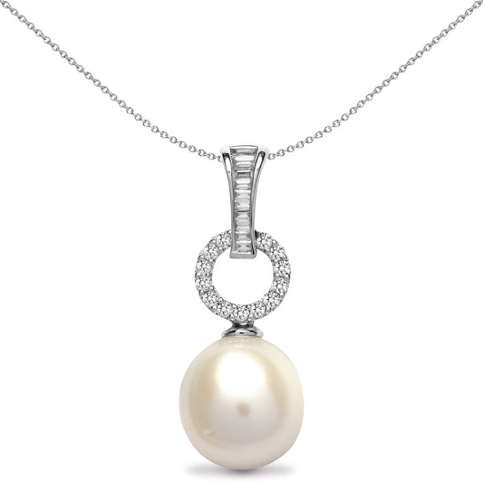 18ct White Gold  0.21ct Diamond Pearl Pearl Full Moon Drop Pendant - 18P149