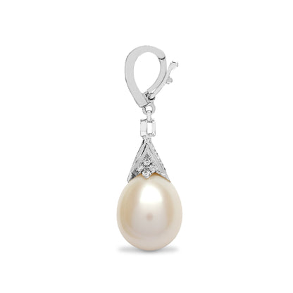 18ct White Gold  0.25ct Diamond Pearl Pearl Full Moon Drop Pendant - 18P151