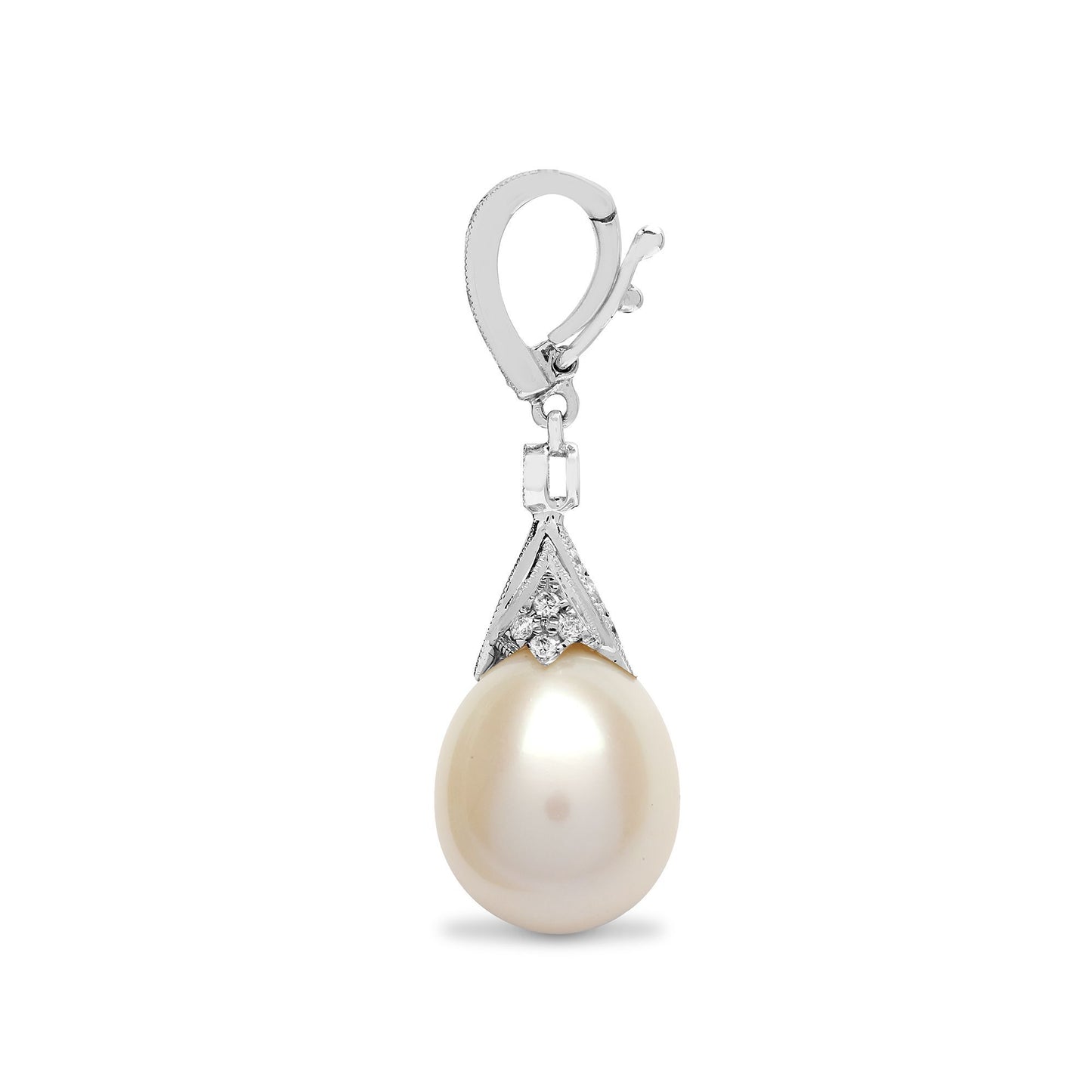18ct White Gold  0.25ct Diamond Pearl Pearl Full Moon Drop Pendant - 18P151