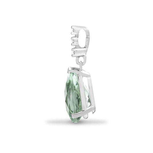 18ct White Gold  Diamond Green Amethyst Tears of Joy Drop Pendant - 18P183