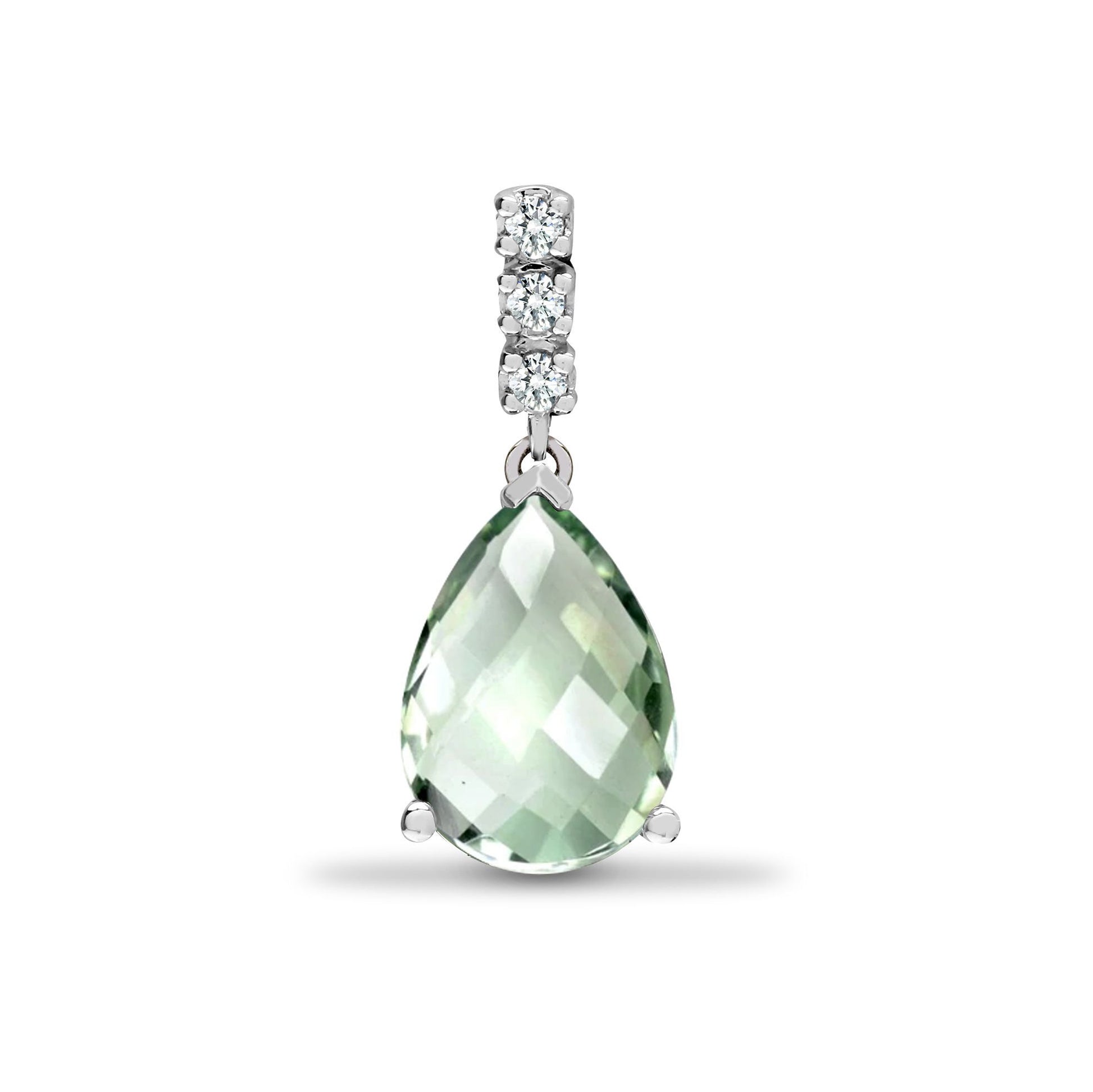 18ct White Gold  Diamond Green Amethyst Tears of Joy Drop Pendant - 18P183