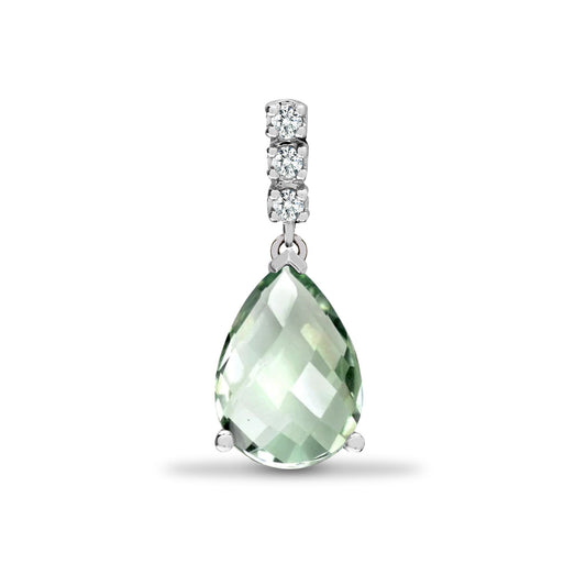 18ct White Gold  Diamond Green Amethyst Tears of Joy Drop Pendant - 18P183