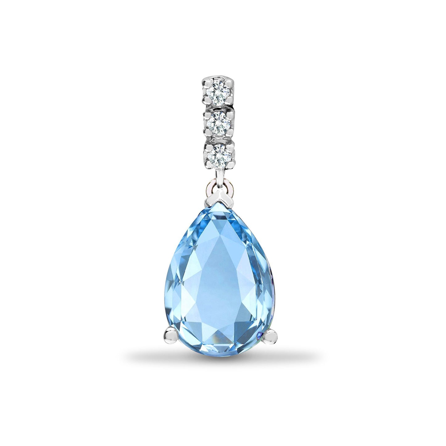 18ct White Gold  Diamond Blue Topaz Tears of Joy Drop Pendant - 18P184
