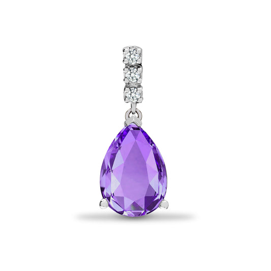 18ct White Gold  Diamond Purple Amethyst Tears of Joy Drop Pendant - 18P185