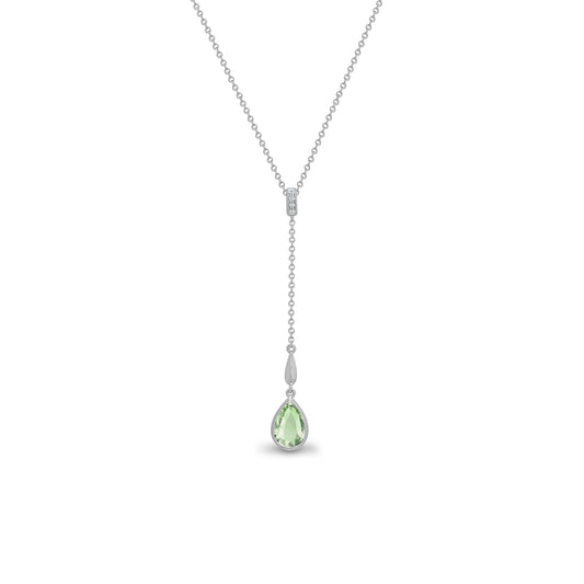 18ct White Gold  Diamond Green Amethyst Drop Pendant Necklace - 18P191