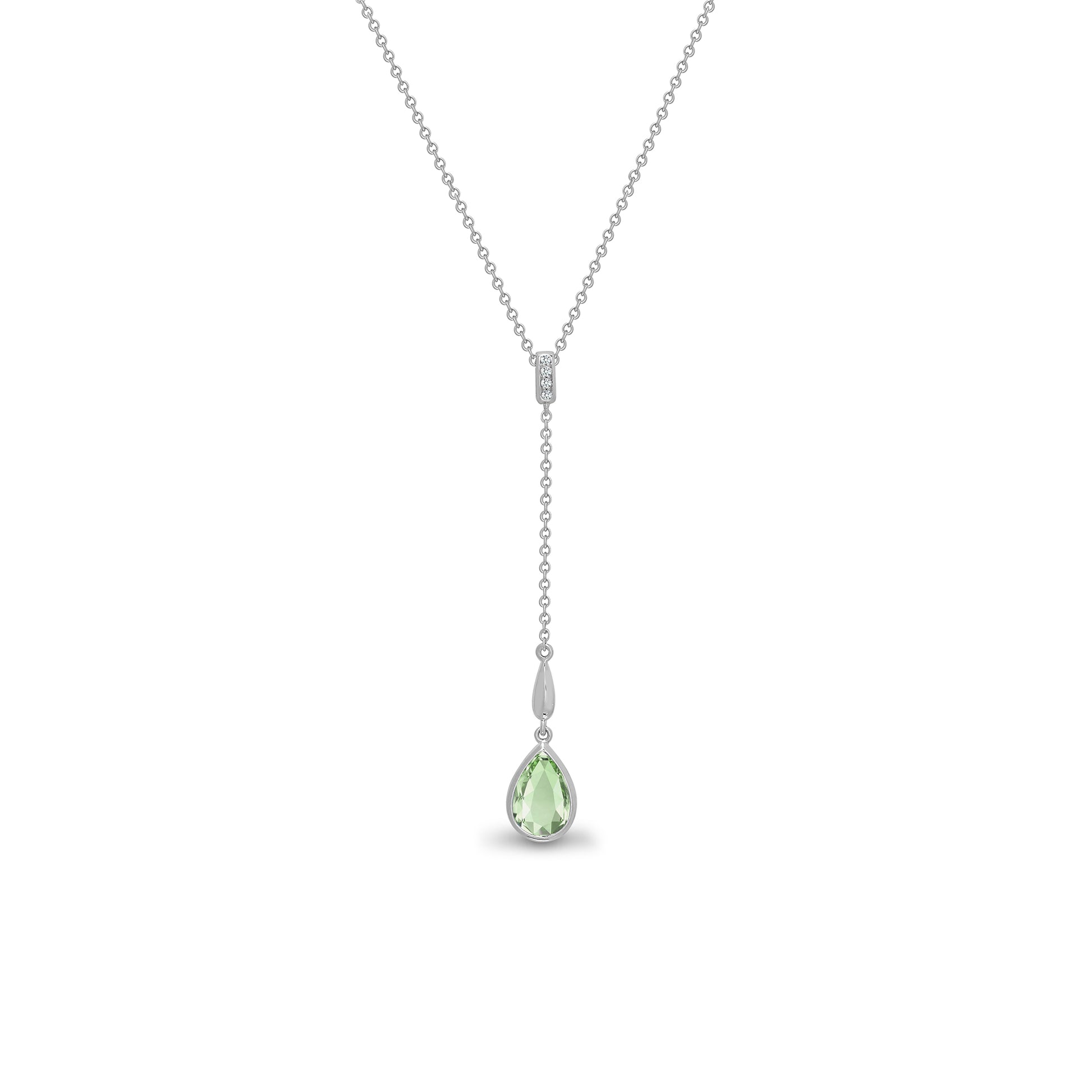 18ct White Gold  Diamond Green Amethyst Drop Pendant Necklace - 18P191