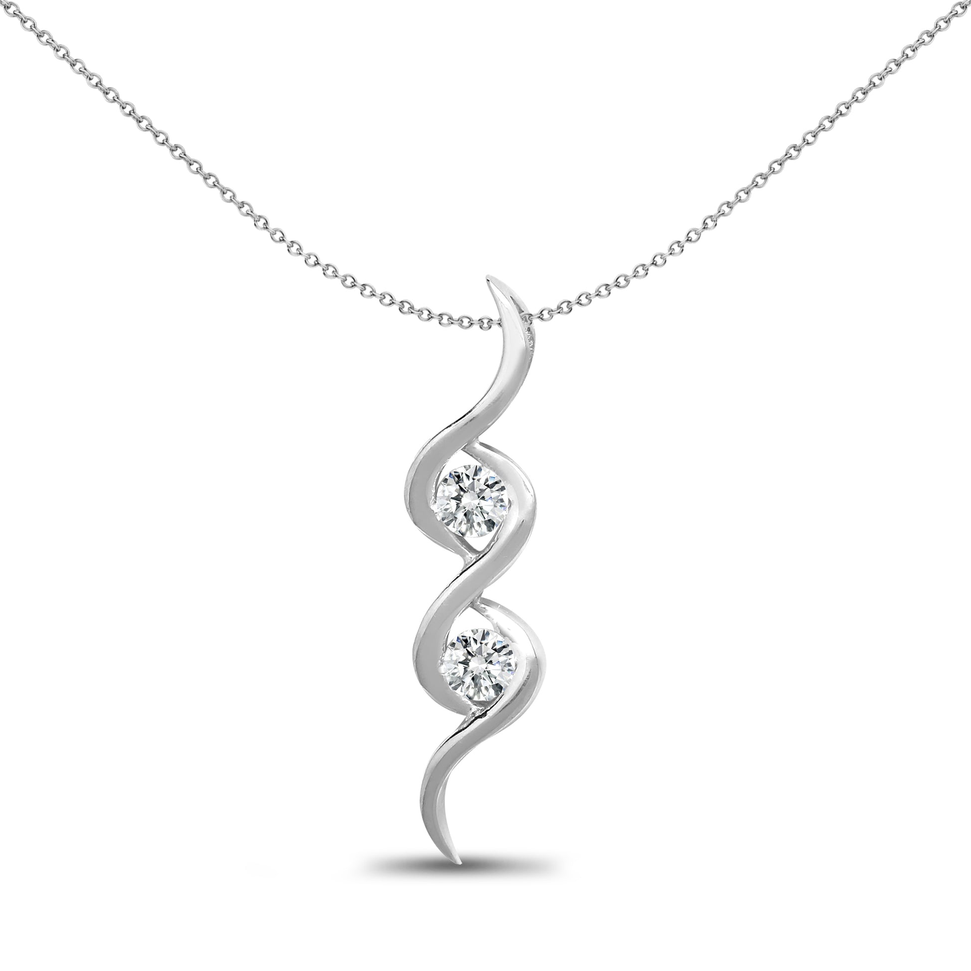 18ct White Gold  0.12ct Diamond Duology Twist Drop Pendant - 18P209