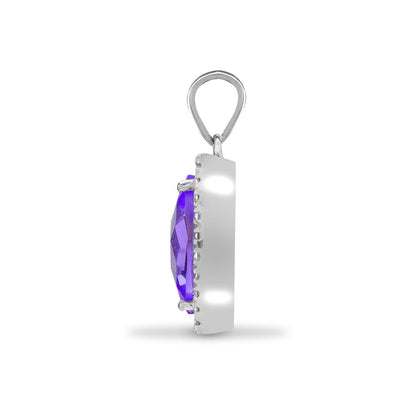 18ct White Gold  Diamond Amethyst Teardrop Halo Cluster Pendant - 18P215