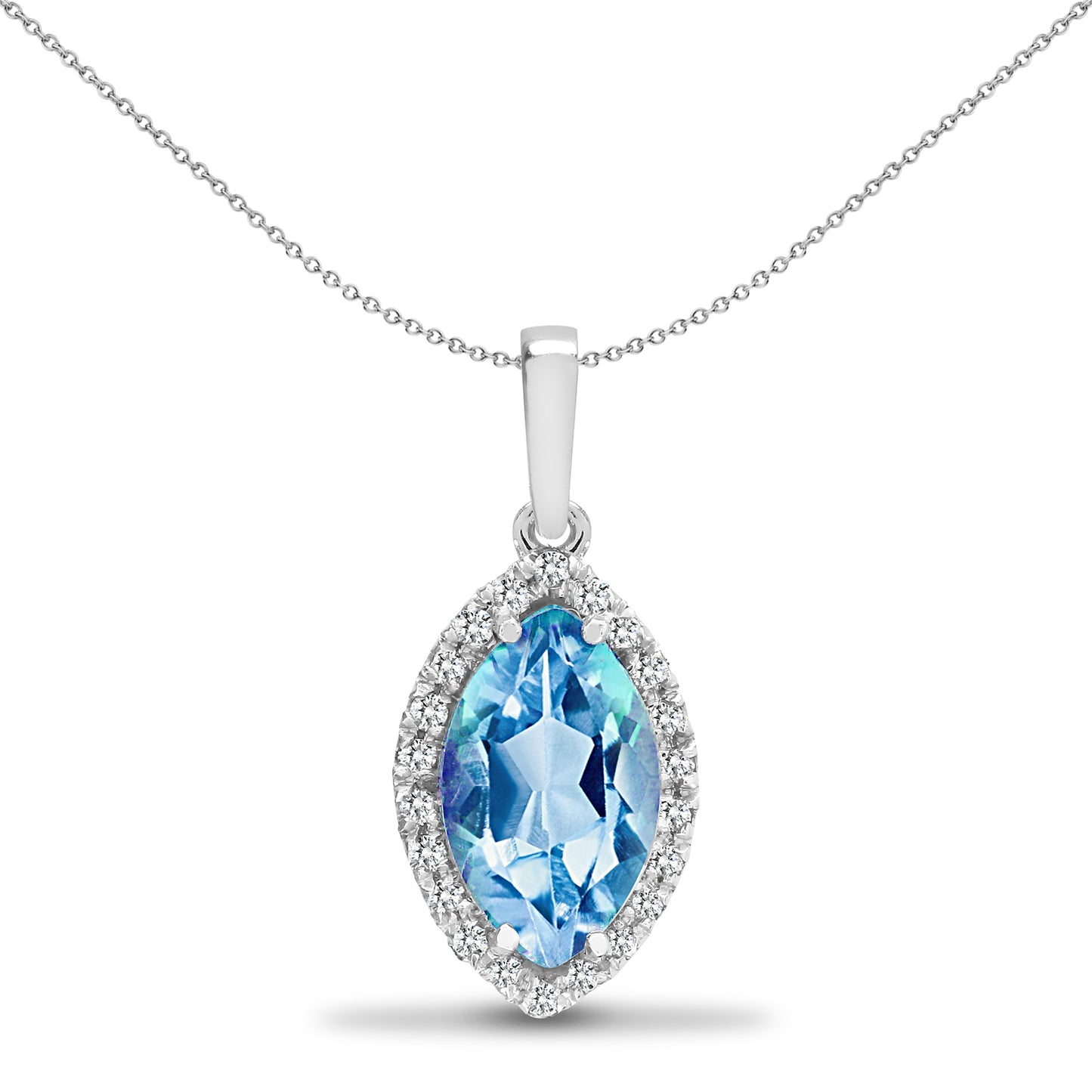 18ct White Gold  Diamond Blue Topaz Teardrop Halo Cluster Pendant - 18P216