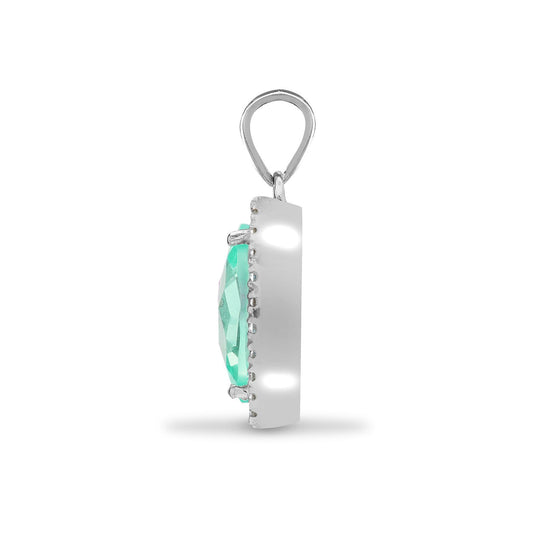 18ct White Gold  Diamond Peridot Teardrop Halo Cluster Pendant - 18P218