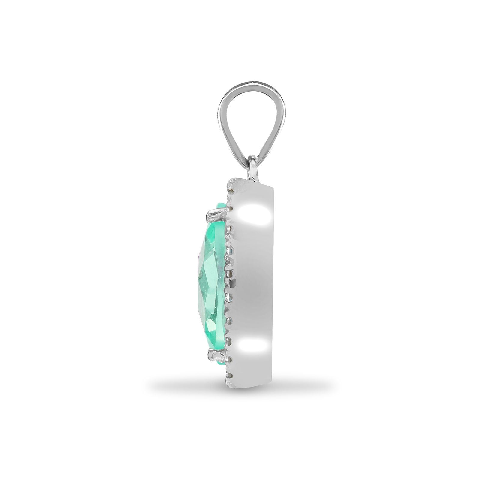 18ct White Gold  Diamond Peridot Teardrop Halo Cluster Pendant - 18P218