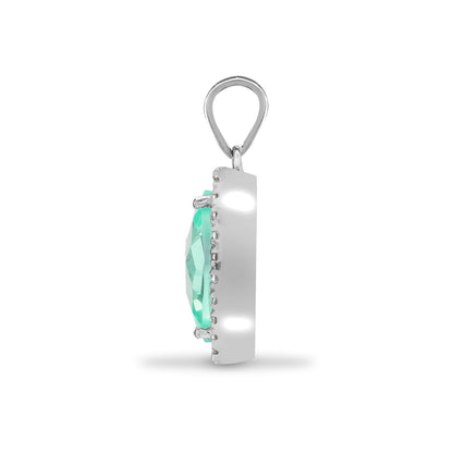 18ct White Gold  Diamond Peridot Teardrop Halo Cluster Pendant - 18P218