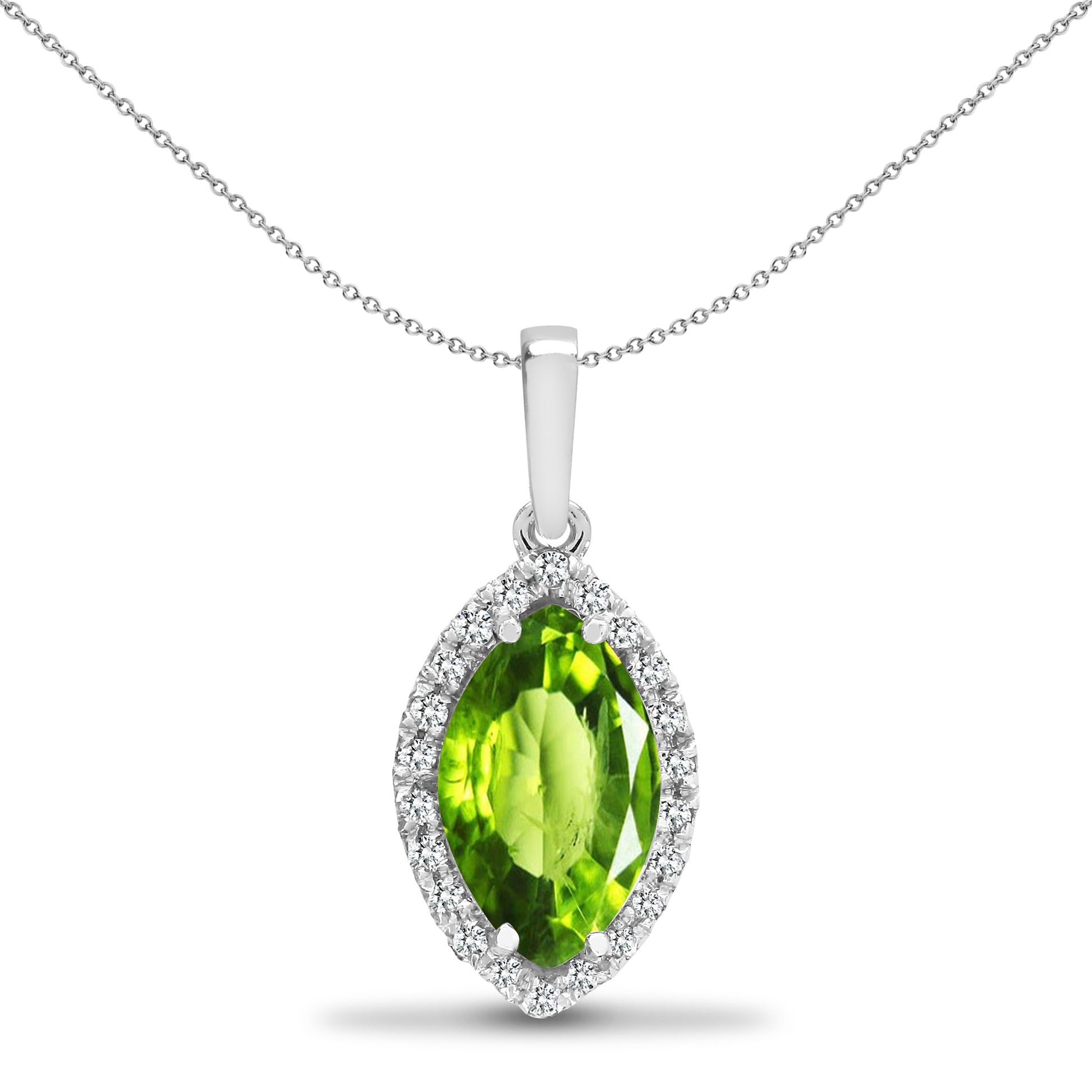 18ct White Gold  Diamond Peridot Teardrop Halo Cluster Pendant - 18P218