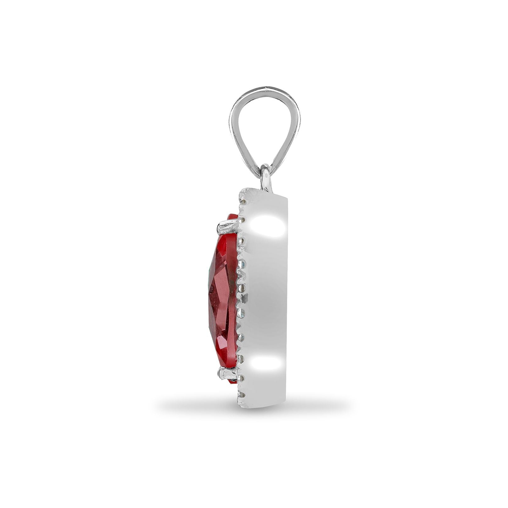 18ct White Gold  Diamond Red Garnet Teardrop Halo Cluster Pendant - 18P219