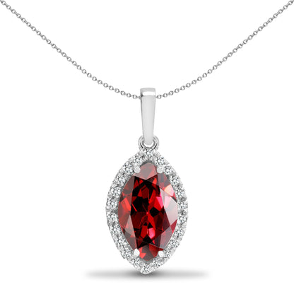 18ct White Gold  Diamond Red Garnet Teardrop Halo Cluster Pendant - 18P219