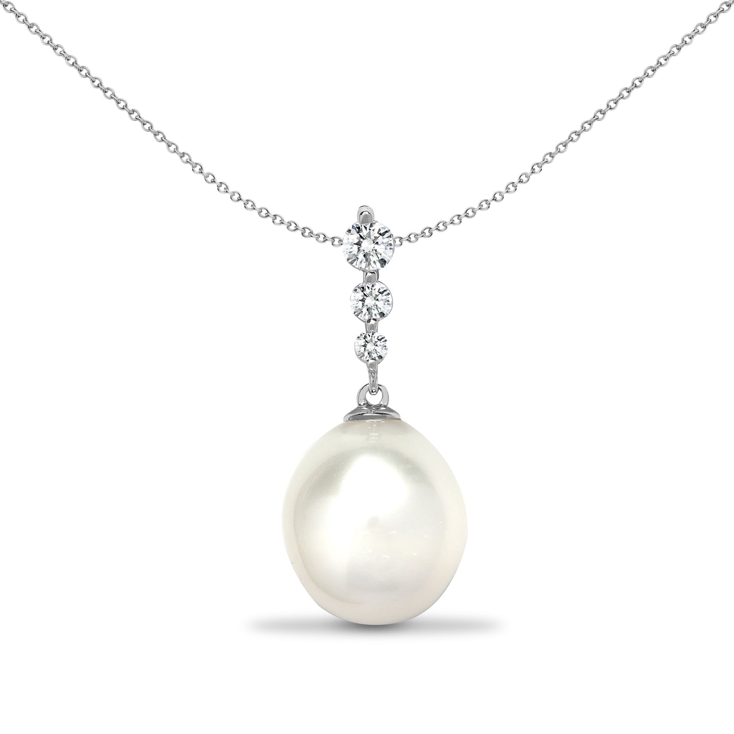 18ct White Gold  0.2ct Diamond Pearl Pearl Trilogy Drop Pendant - 18P223