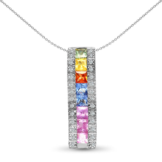 18ct White Gold  Diamond Rainbow Sapphire Eternity Drop Pendant - 18P228
