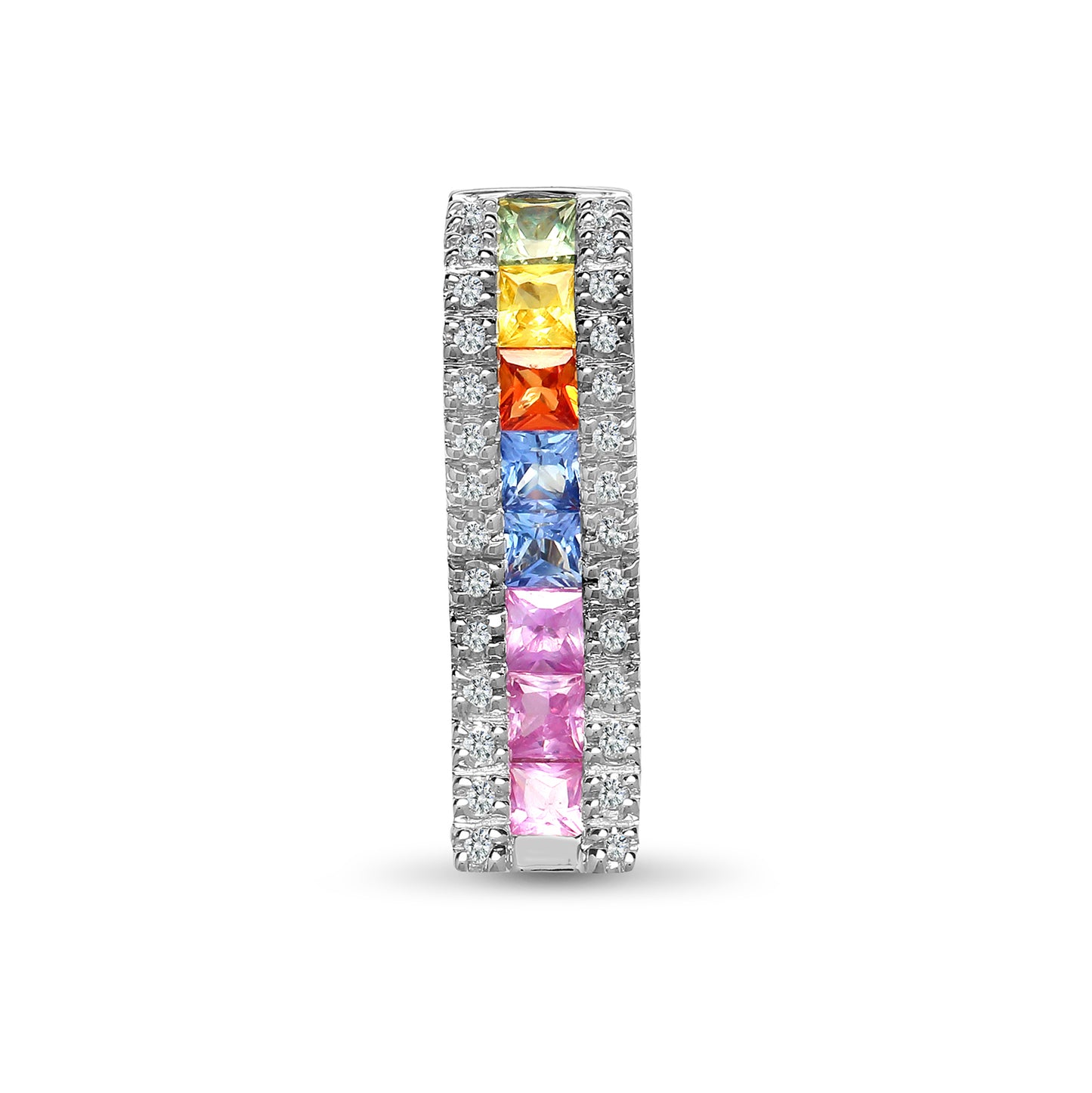 18ct White Gold  Diamond Rainbow Sapphire Eternity Drop Pendant - 18P228