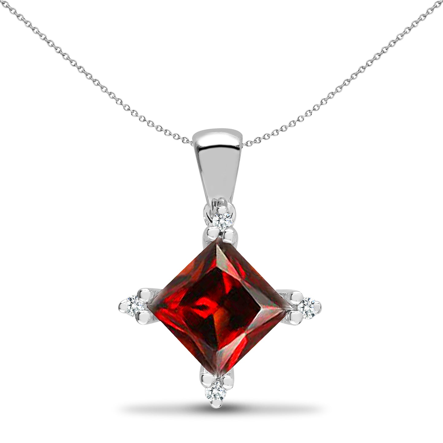 18ct White Gold  Diamond Red Garnet Square Star Cluster Pendant - 18P232