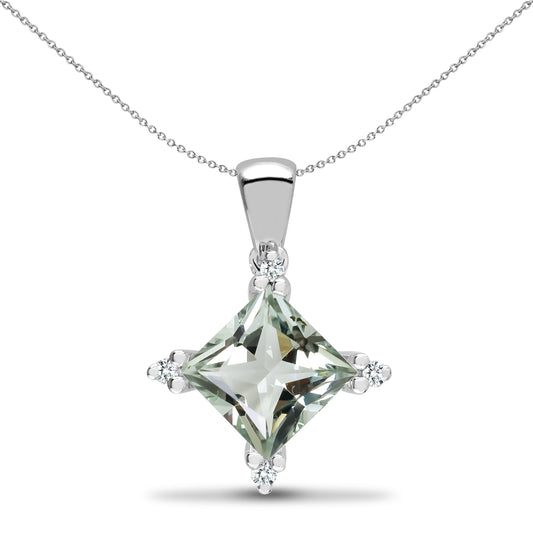 18ct White Gold  Diamond Green Amethyst Star Cluster Pendant - 18P233